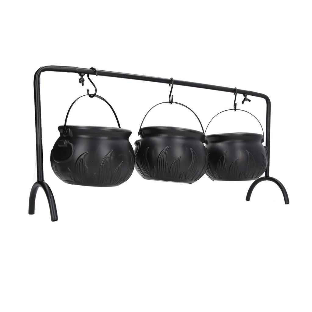 Halloween Cauldron Decorations ABS Iron Flame Pattern Mysterious Black Witches Candy Bucket for
