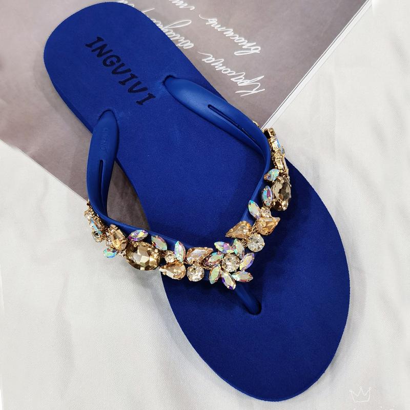 Slippers Women Glitter Flip Flops Summer 2024 Fashion Outdoor Rhinestone Chain Wedge Beach Slippers Jelly Hawaiian Flat Sandals