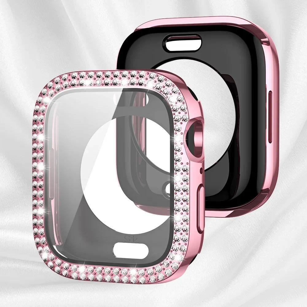 Diamant-Stoßfänger + Displayschutz für Apple Watch Hülle 44 45 41 40 42 46 Bling-Glas + Abdeckung für Iwatch S11 10 9 8 7 6 5 SE