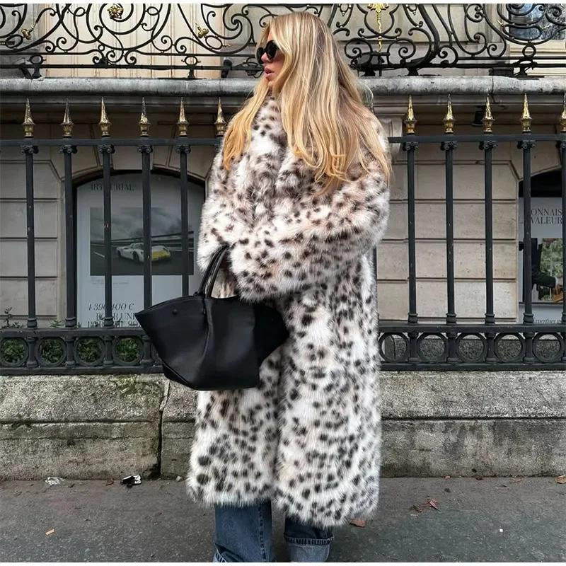 European and American fan fur loose leopard print jacket female mink velvet femininity long artificial fur imitation fur coat