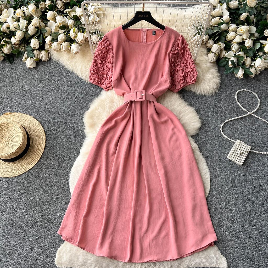 Buy Waist Tightening Slim Temperament Gentle Style Bubble Sleeved French Dress  Women's Summer Round Neck A-line Fairy Dress at affordable prices  free  shipping, real reviews with photos  Joom