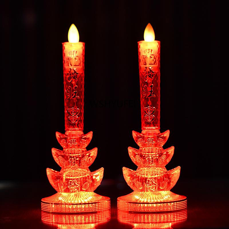2pcs LED Simulation Flame Candle Lamp Buddhist Electric Light Guanyin Enshrined Ornament Home Fengdhui Decoration