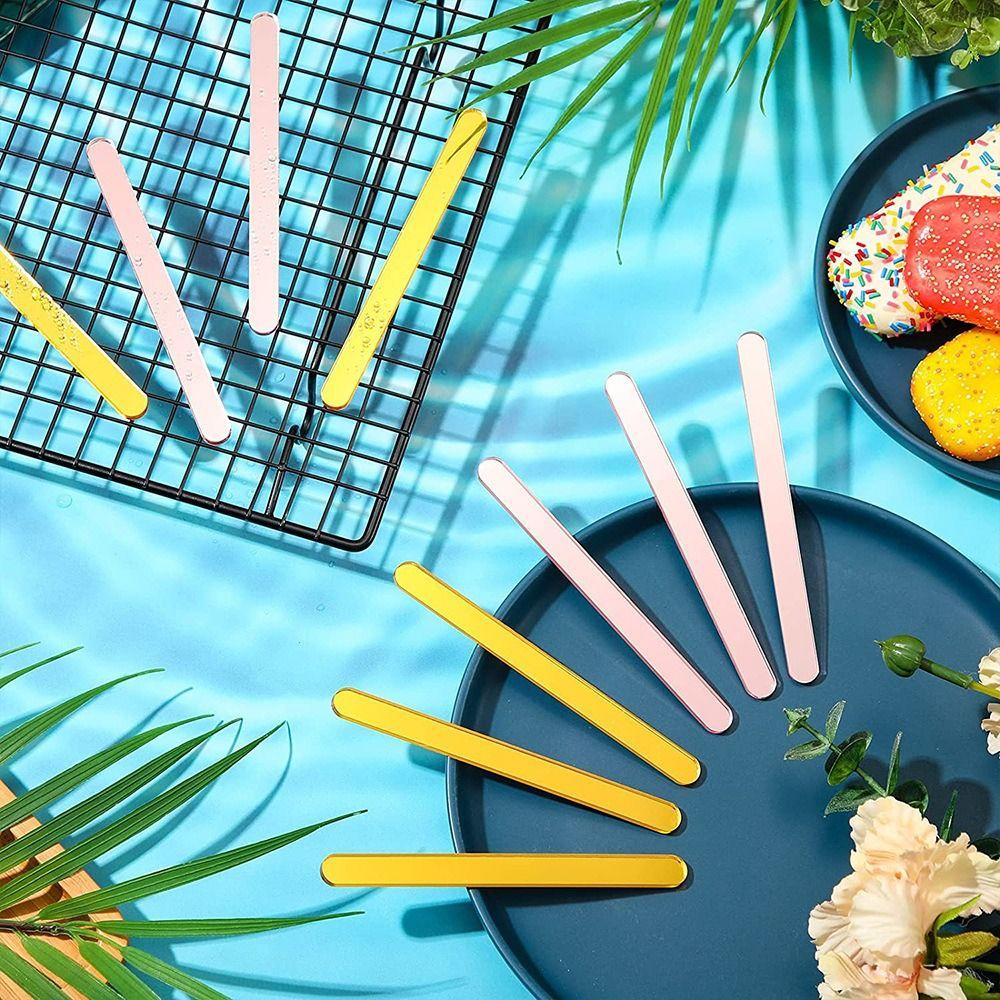 20Pcs Summer Reusable Ice Cream Sticks DIY Crafts Ice Cream Bars Rose Gold Acrylic Popsicle Sticks