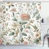 Green Shower Curtain, Delicate Springtime Nostalgic Peony Flowers And Tender Leaves Farmhouse, Cloth Fabric Bathroom D