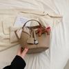 Premium bag, silk scarf pendant, child and mother contrasting color bucket bag, small lock, portable women's bag