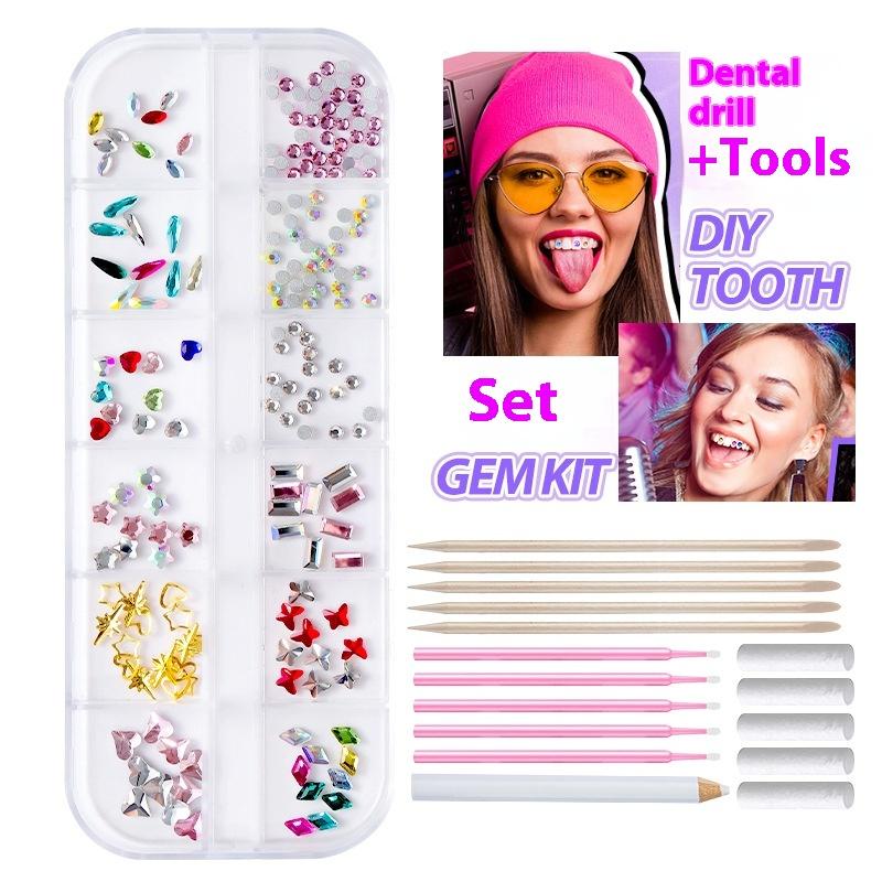 1 Set Dental Tooth Gems Crystal Diamond Heart Round Shaped Ornament Diy Tools Various Shapes Color Teeth Jewelry Denture