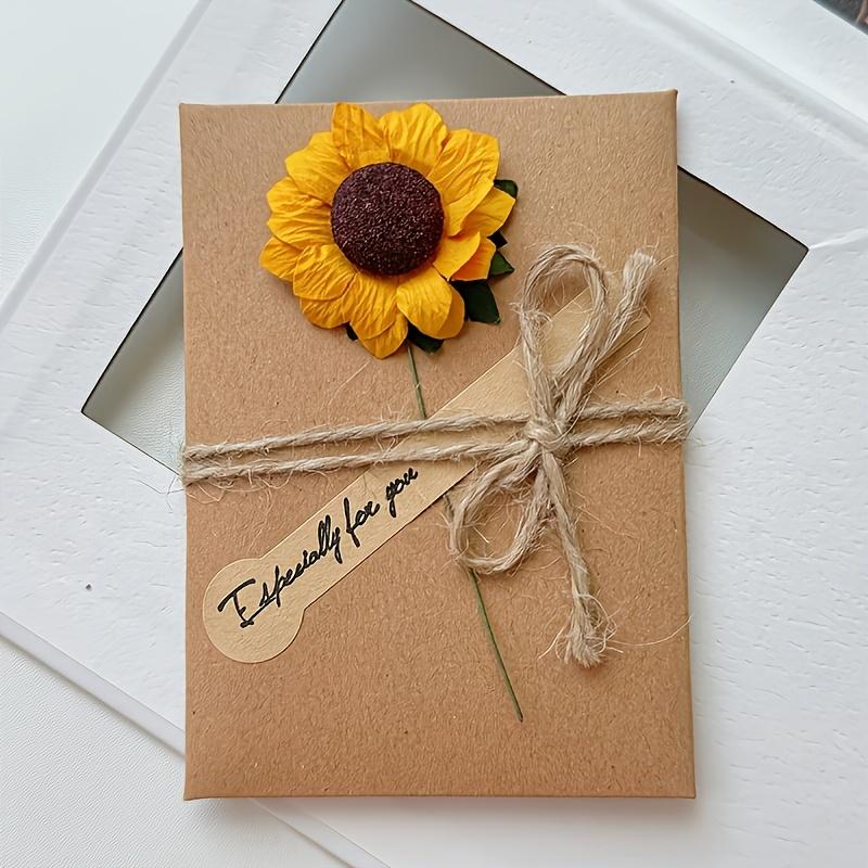 Vintage Handmade Kraft Paper Flower Greeting Card Birthday Card Thank You Card Greeting Card Envelope Student Stationery Supplies