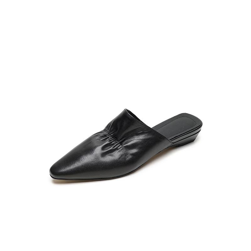 Fashion 2025 Summer Women Shoes Square Toe Low-heel Shoes Slippers Retro Cowhide Leather Shoes for Women Casual Mules for Women Sandals