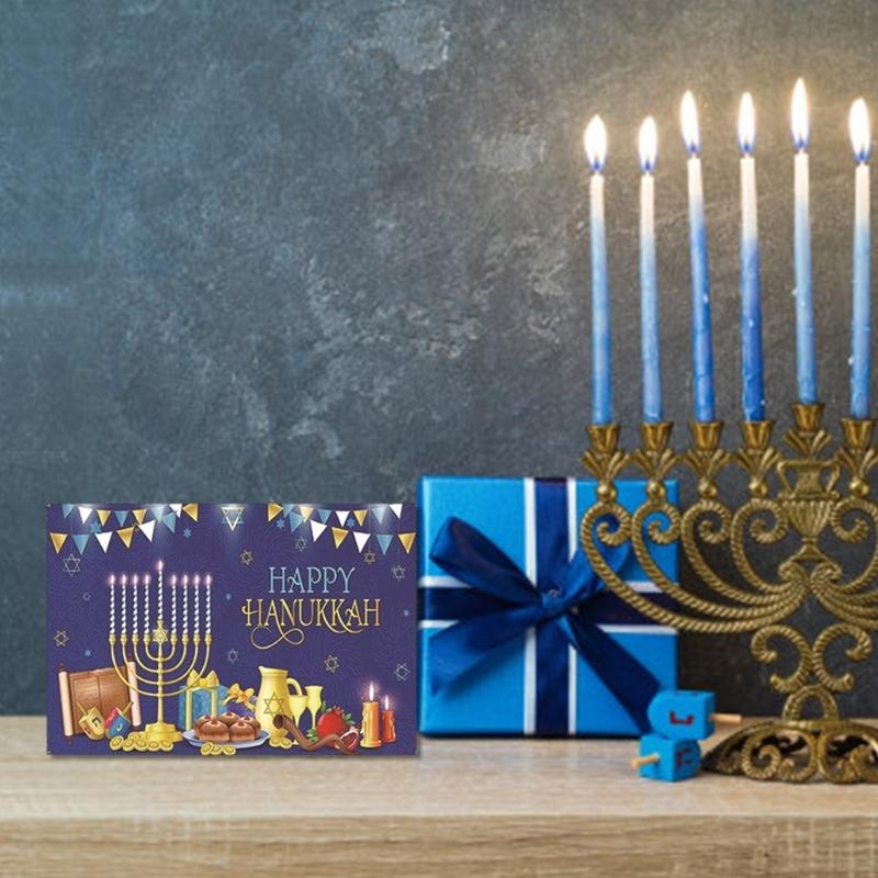 5Set Hanukkah Greeting Cards Religious Designs with Glitter and Envelopes Send Warm Wishes