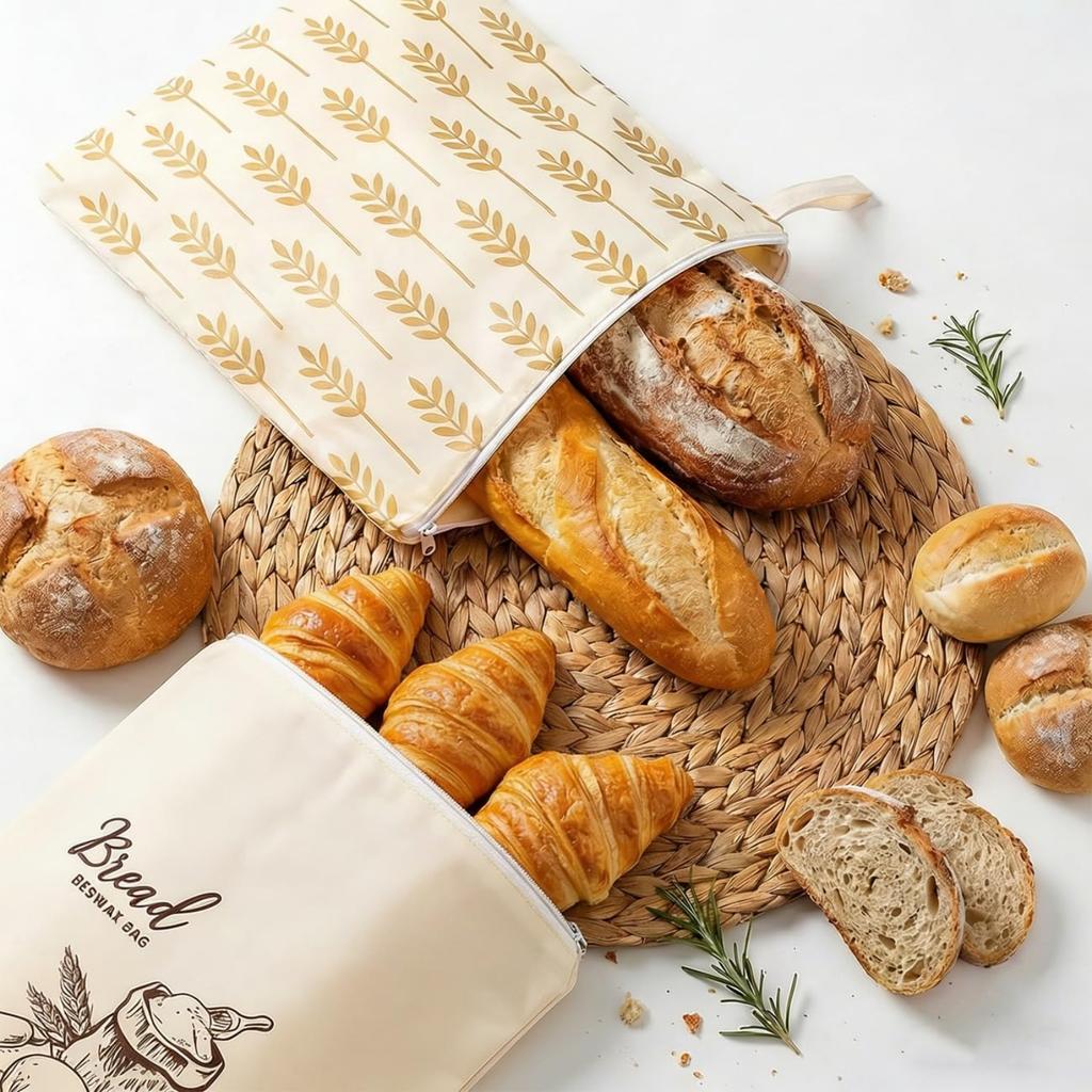 Saco de Pão de Cera de Abelha com Zíper, Pacote com 2 Reutilizável Caseiro Massa Fermentada Alimentos Revestimento de Cera de Abelha Sacos de Pão com Alça, 17x13 Polegadas Armazenamento de Alimentos Mantenha Fresco