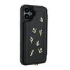 For iPhone 16 Case Embroidered Tulips PU Leather Card Holder Back Cover with Shoulder Strap/Wrist Strap
