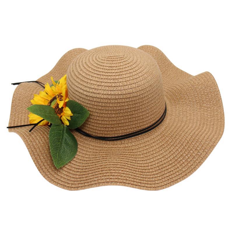 Straw Hat Ladies Straw Hat Vacation Sun Protection Sun Hat Wave Edge Knitted Hat Flower Sun Hat