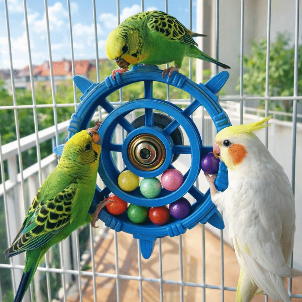 Bite Resistant Parrot Spinner Rattle Toy Colorful Beads Bird Cage Toy  Entertainment