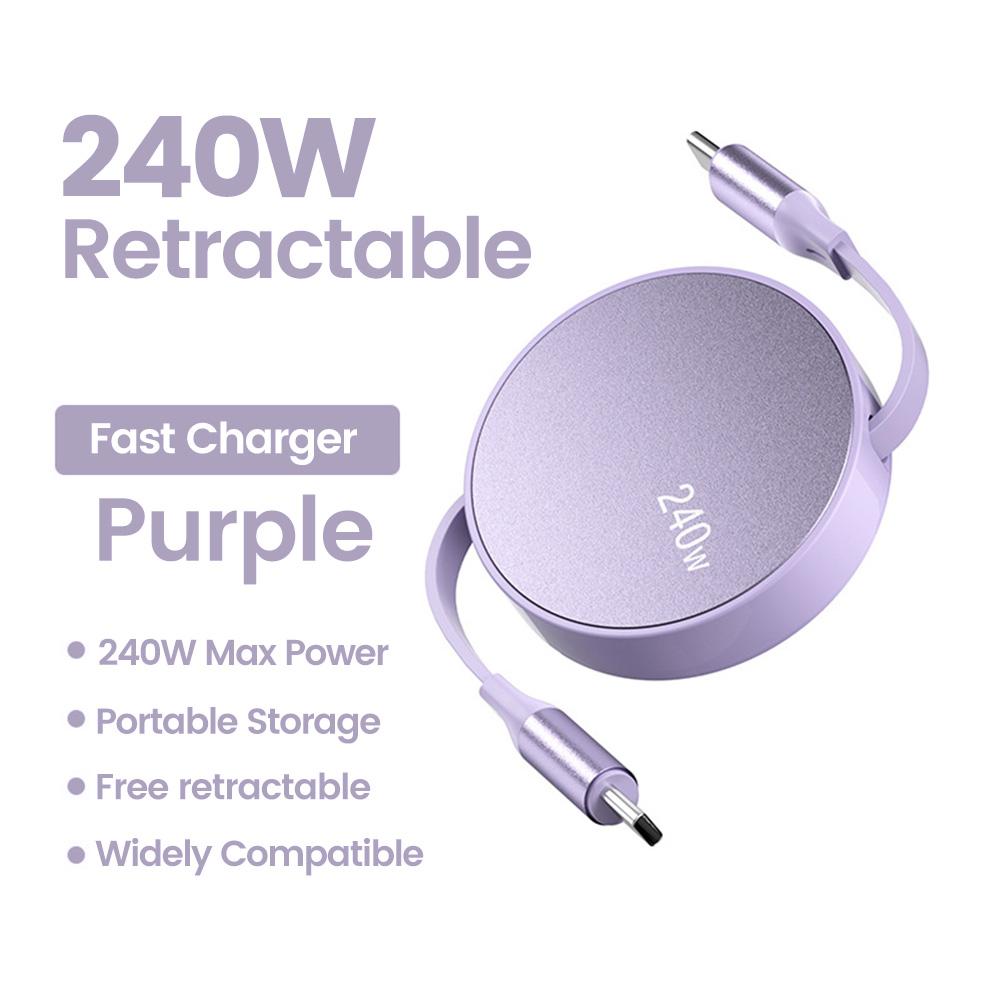Retractable PD 240W USB Type C to Type C Fast Charging Cable Mobile Phone Data Cord USB C to USB C For iPhone 16 Samsung Xiaomi