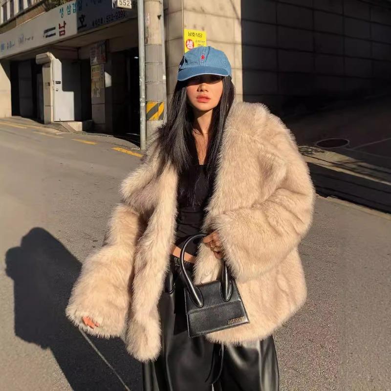 Fur jacket Femininity mink medium and long fox hair loose street plush coat autumn and winter