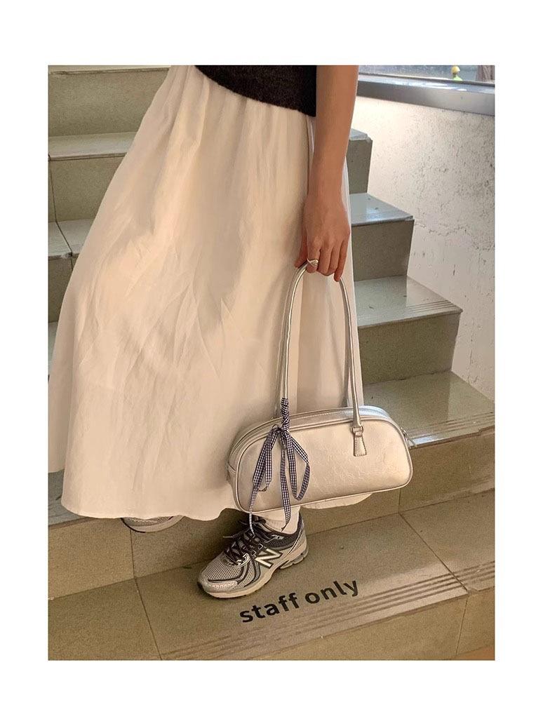 2024 Korean Spring Niche Ballet-Inspired Silver Shoulder Bag: Trendy & Versatile Handbag