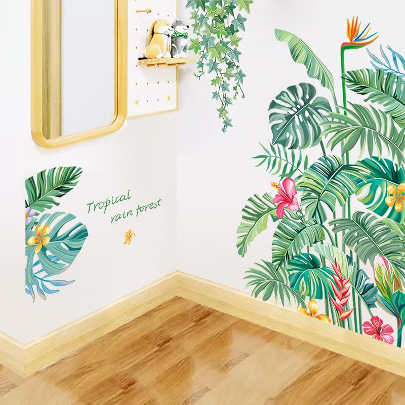 Creative Green Plant Wall Stickers Self-Adhesive 3D Wallpaper Removable Decorative Patterns for Home Background Wall Art