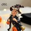 Creative Halloween Gifts for Home Witch Pumpkin Resin Figurine, Vintage Hand-Painted Ornament, Spooky Tabletop Artistic Desktop Figurines Decor