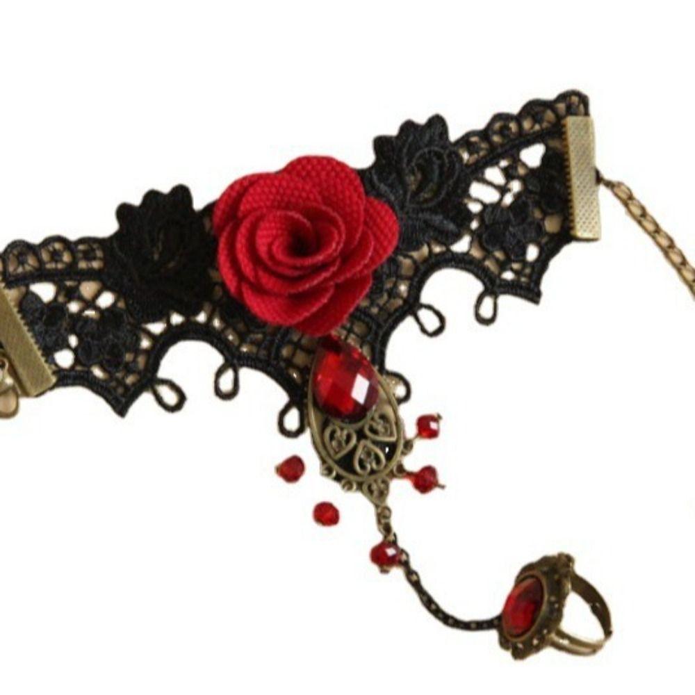 Personality Vintage Lace Metal Bracelet Gothic Bracelet with Fingernail Chain  Women