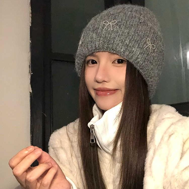 Versatile Lazy Style Bow Wool Hat Korean Outdoor Leisure Windproof Warm Hat Sweet and Cute Cold Hat