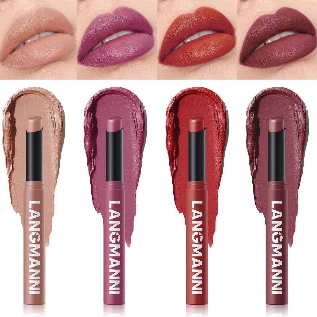 LANGMANNI Twelve-Color Rotating Semi-Matte Lipstick with Slanted Tip