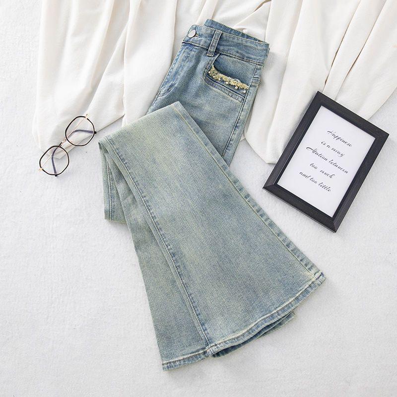 Women s High-Waisted Light Micro-Flare Jeans, 2025 Summer Style, Slimming & Elastic, Floor-Length Design XS синий