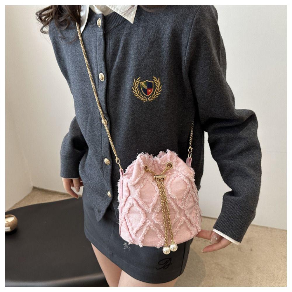 Chain Tassel Denim Crossbody Bag Handbag Cloth Shoulder Bag Elegant Denim Bucket Bag Wedding