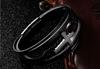 Men's Black Leather Bracelet Braided Silver Cross Surgical Steel