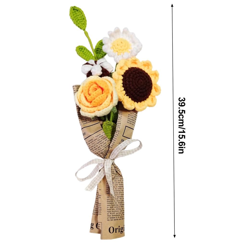 Knitting Crochet Flower Hand Made Knitted Bouquet for Wedding Home Decoration Blue