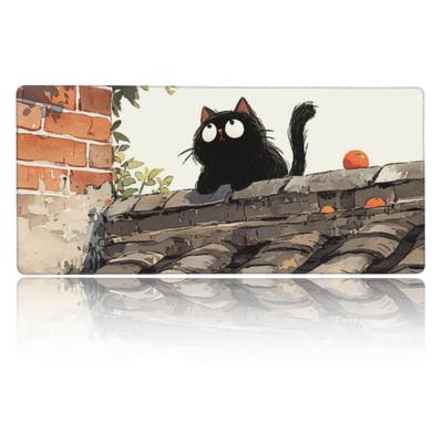 Mauspad, groß, für Gaming, schwarze Katze, Anime-Katze, Mauspad, Schreibtischunterlage, extra groß, großes Tastaturpad, Gummisohle, kompatibel mit optischer Maus von ELECOM, langlebig