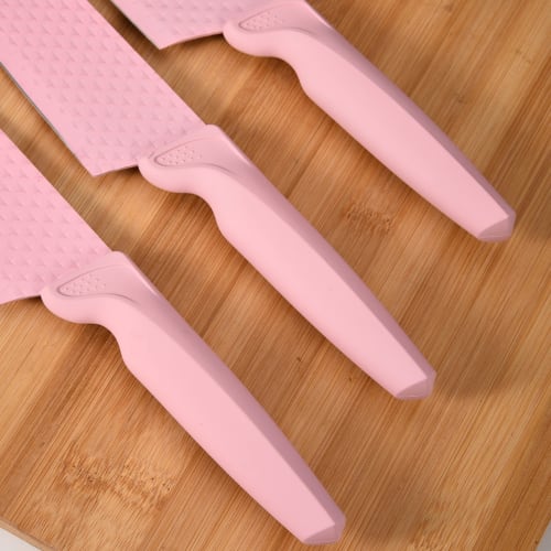 CHUYIREN Kitchen Knife Set, Pink Knife Set, High Carbon Stainless Steel Non-Stick Coated Chef Knife Set with Scissors and Sharpener for Women and Girl