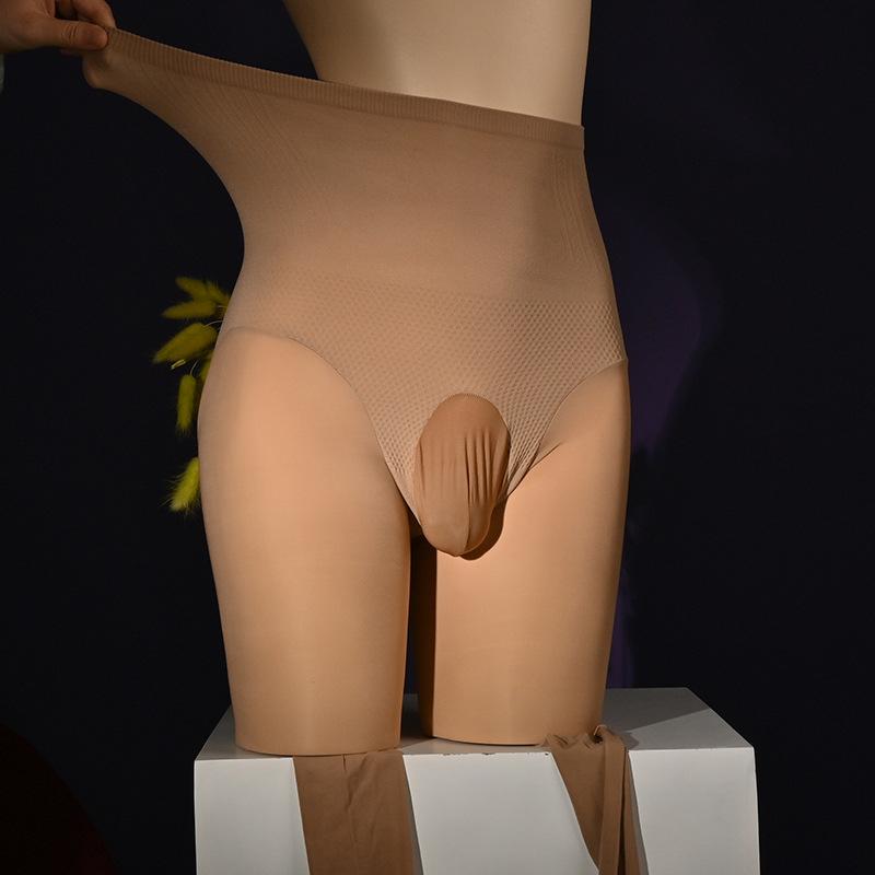 Large Size Spring High Waist Belly Men'S Pantyhose Sexy Penis Pouch Side Open Sissy Tight Silky Smooth High Elasticity Leggings