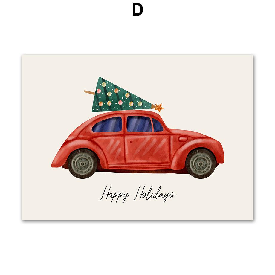Christmas Tree Santa Claus Sleigh Red Car Reindeer Nursery Posters Prints Wall Art Canvas Painting Kids Room Home Decor