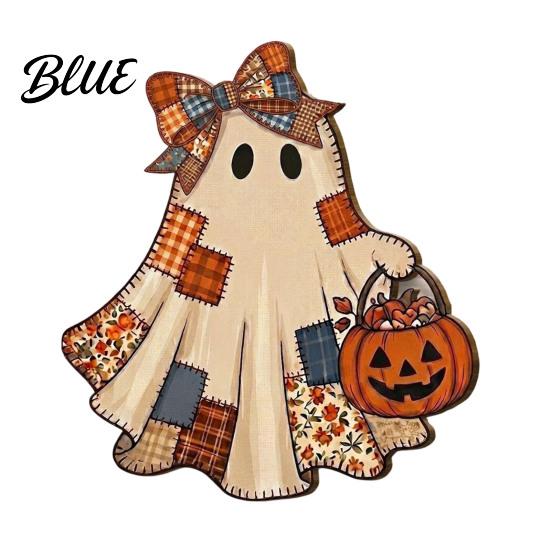 Rustic Wood Sign Halloween Ghost Welcome Door Hanger, Cute Wooden with Witch Hat & Pumpkin Hanger Elements, Fall Indoor Outdoor Wall Decor for Holiday