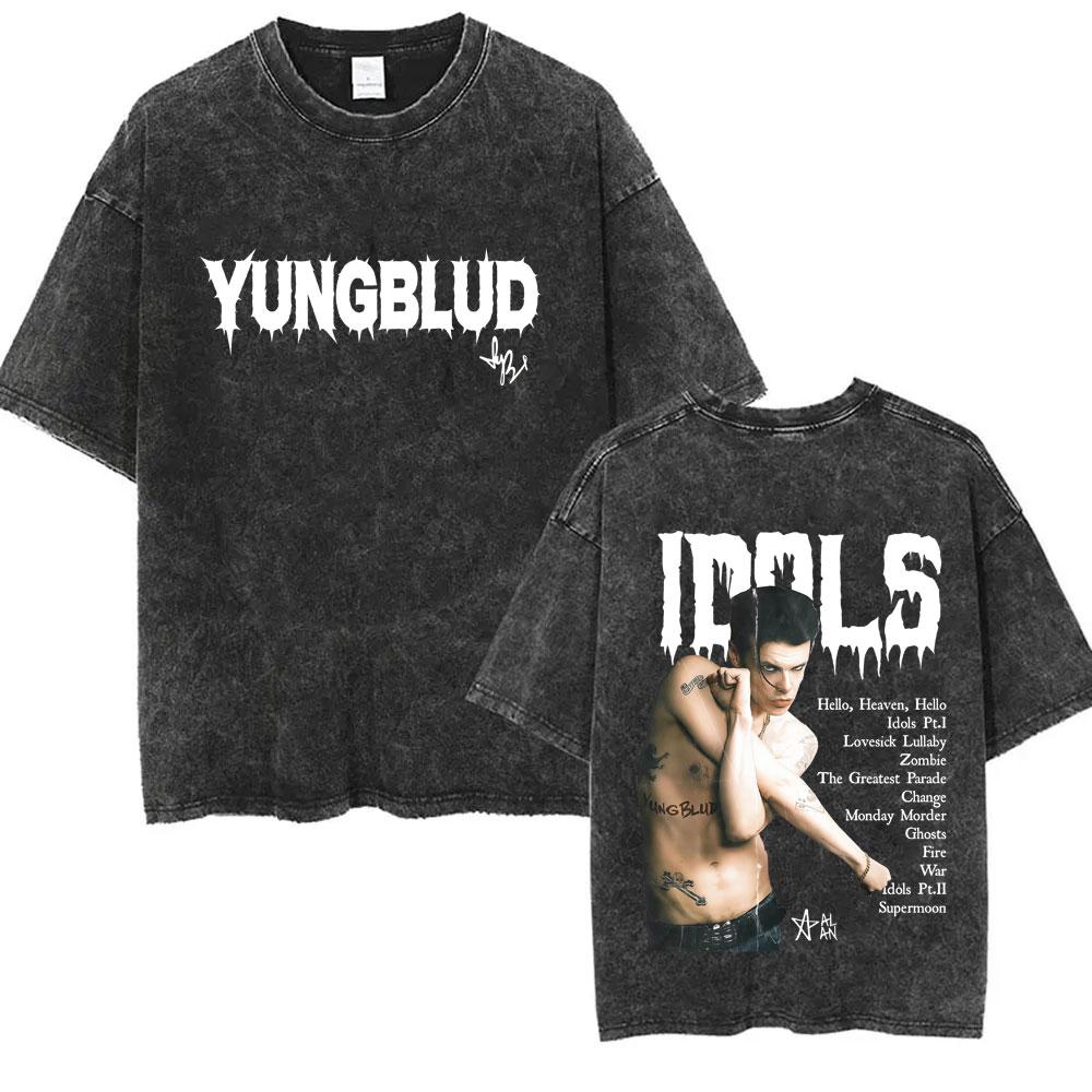 Washed Vintage Rocker Yungblud Music Album Cover Graphic Tshirt Men Women Fashion Retro Rock T Shirt Gothic Oversized Tshirts S