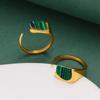 Vintage Malachite Adjustable Ring for Women – 18K Gold Plated Open Band Stainless Steel Fashion Statement Jewelry**