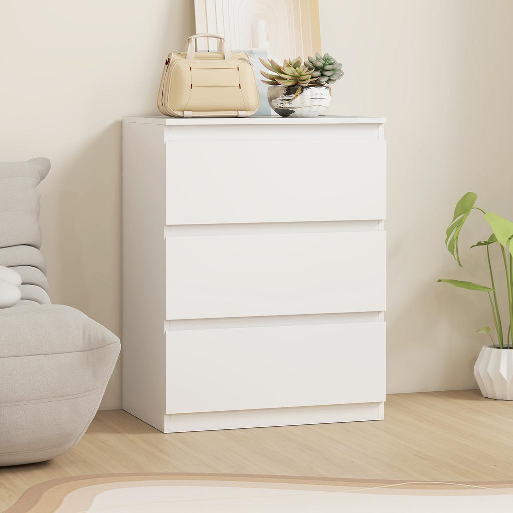 Chest of Drawers with 3 Drawers, for Living Room, Bedroom, Hallway, Particleboard, White