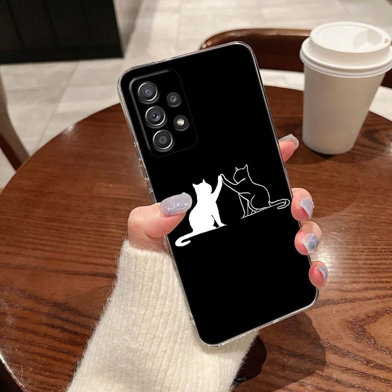 Funny Cute Cat Line Art Clear Phone Case For Samsung Galaxy A56 A57 A37 A55 A54 A36 A35 A26 A25 A17 A07 A52 A34 A73 A21s Cover