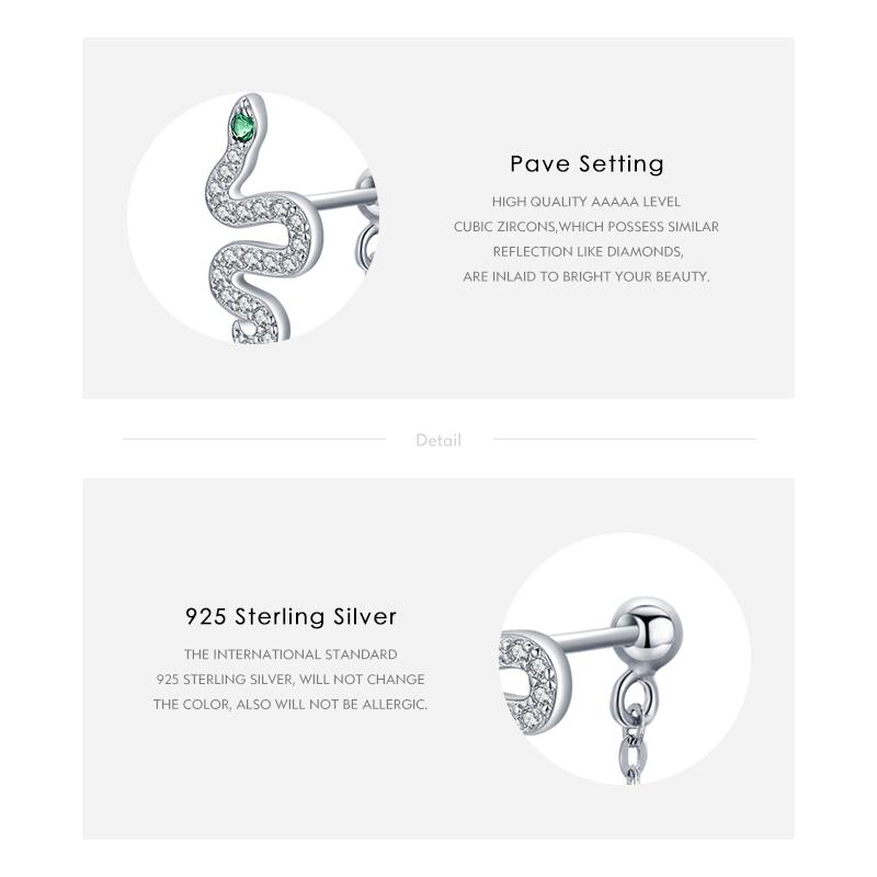 MODIAN Fashion Black Color Snake Stud Earrings 925 Sterling Silver Long Tassel Charm Earrings For Women Hypoallergenic Jewelry
