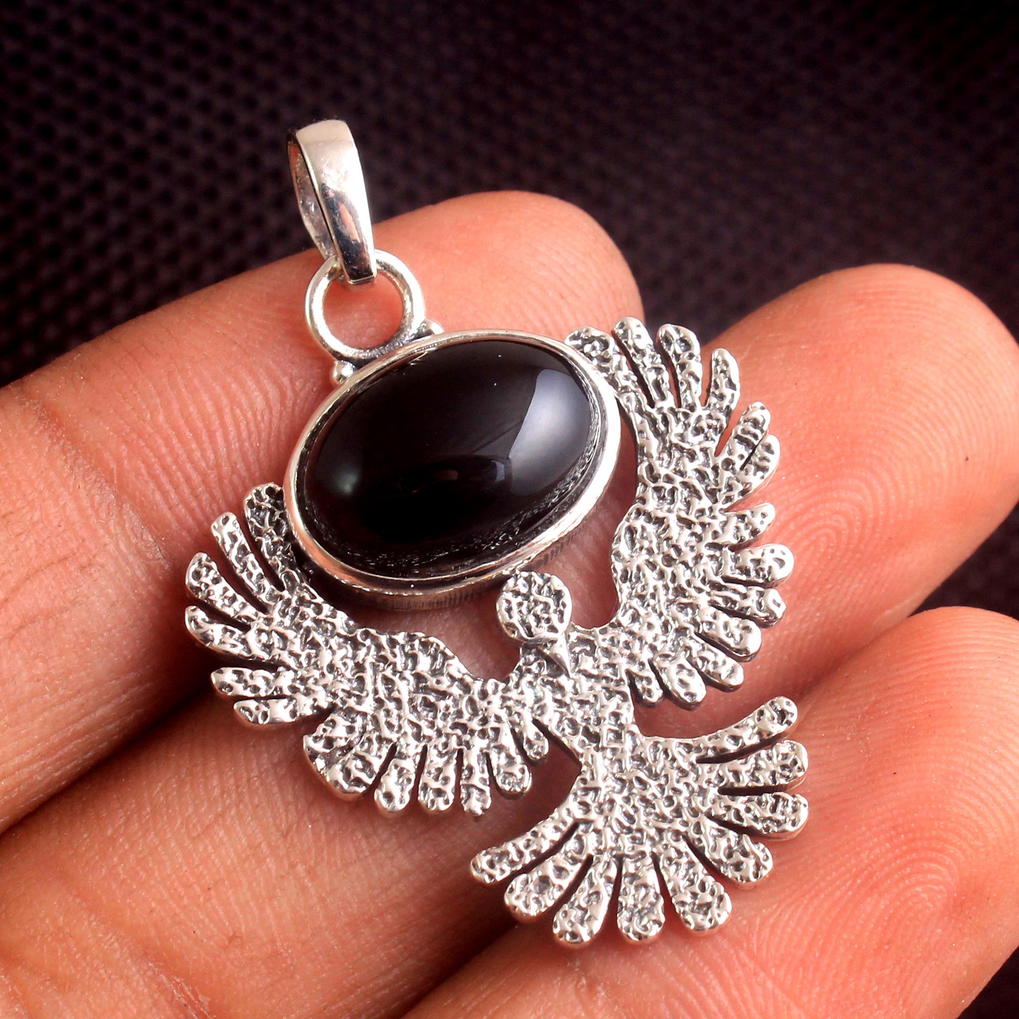 

Серебряный кулон с птицей, розовый кварц, черный оникс, аметист, кулон с драгоценным камнем, женские украшения, кулон Рейки чёрный