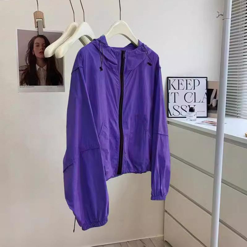 Quick-drying sunscreen clothes women's 1011 summer new drawstring hooded jacket high-end nylon loose outdoor sunscreen clothes