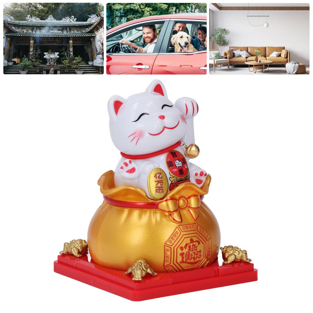 Cat Statue Automatic Waving Arm Solar Powered Wealth Welcoming   Cat for Present Cash Register Home Decoration