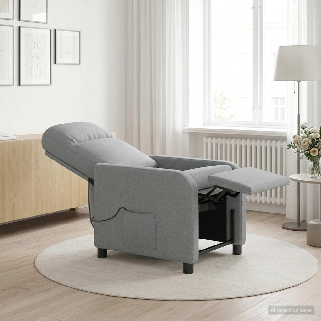 Massage Recliner Light Gray Fabric