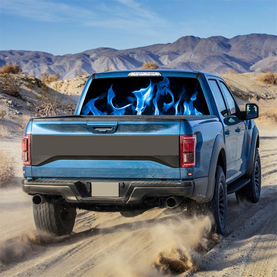 Blue Flaming Totem Sticker Vinyl Decal For SUV Pickup Truck Rear Window 135x36cm