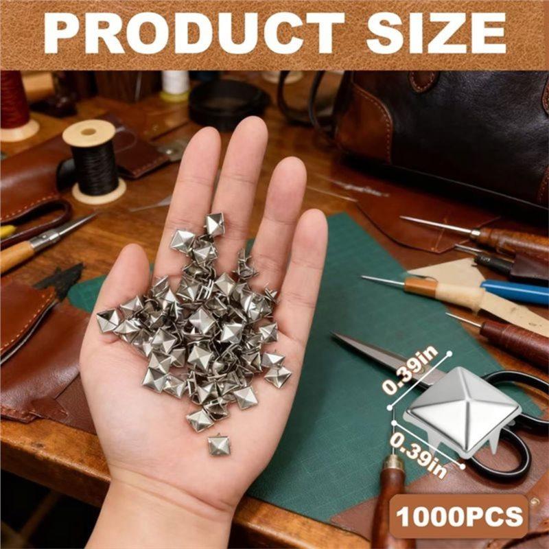 SHGO-Silver Metal 10Mm 4-Prong Square Spikes- 500PCS Pyramid Studs, For Crafts, Punk Style Rivets For Clothing Decoration