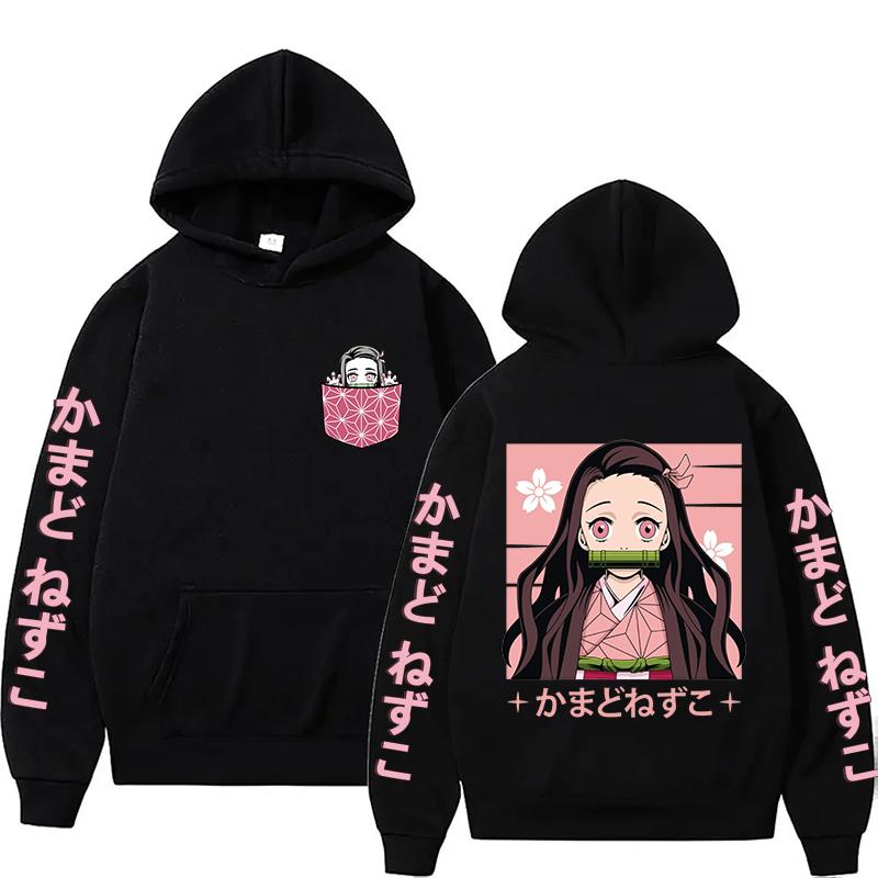 New Anime Kamado Nezuko Print Hoodies Women Causal Tops Unisex Harajuku Black Long Sleeve Sweatshirts