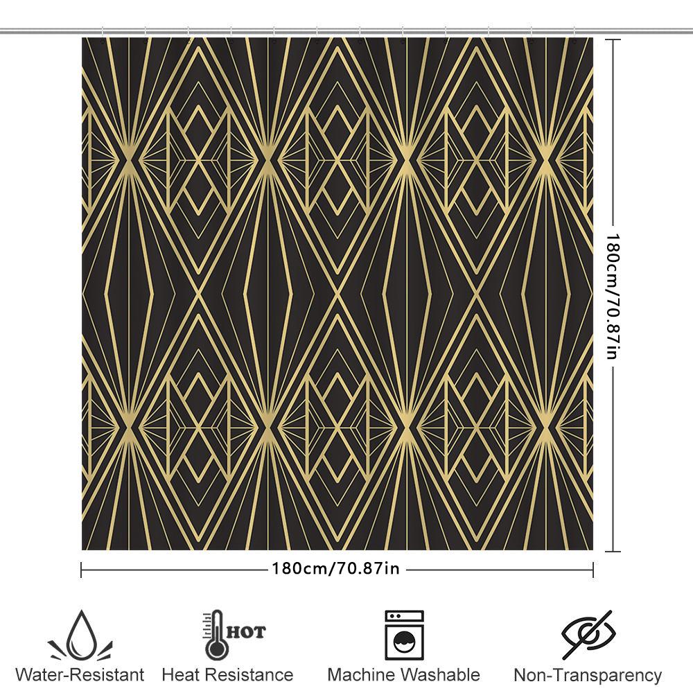 Art Deco Shower Curtain Gold Black Geometric Design For Bathroom Decor Unique Home Accessories Online Shopping For Kitchen Towel