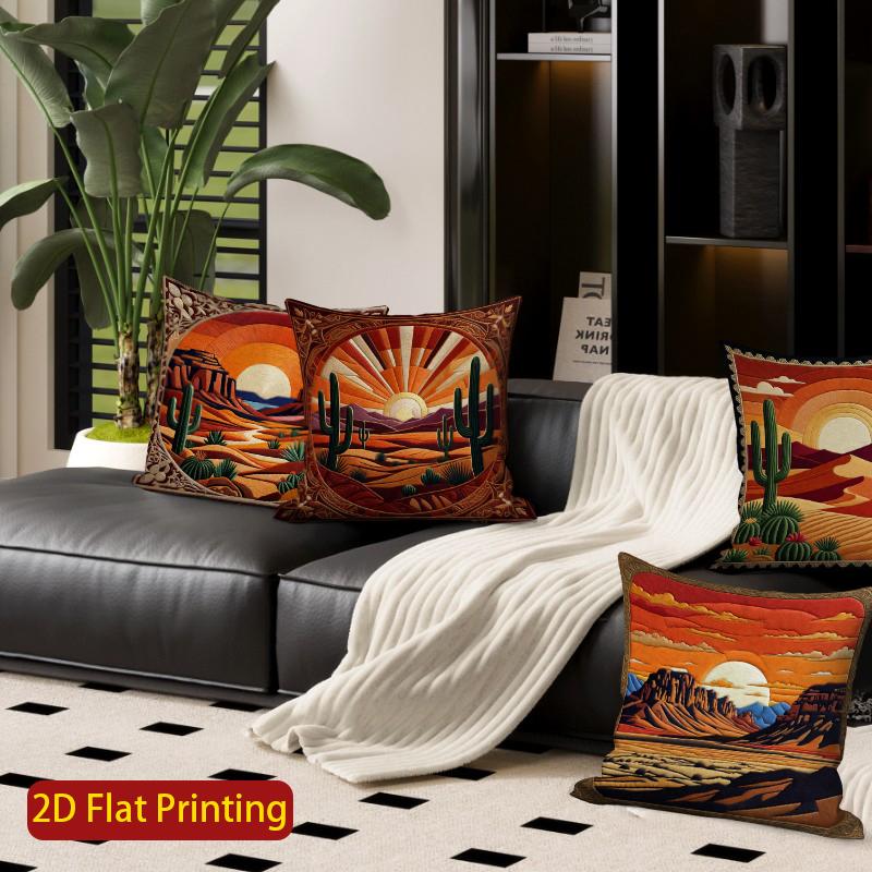 2D Sunset Desert Cactus Throw Pillow Covers Pattern Cushion Cover Suitable For Sofa Bedroom Car Pillow Cover