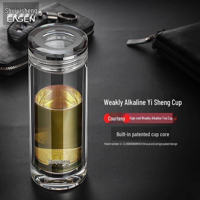 Shui Yisheng Double-Layer Business Glass Water Cup, 380ML