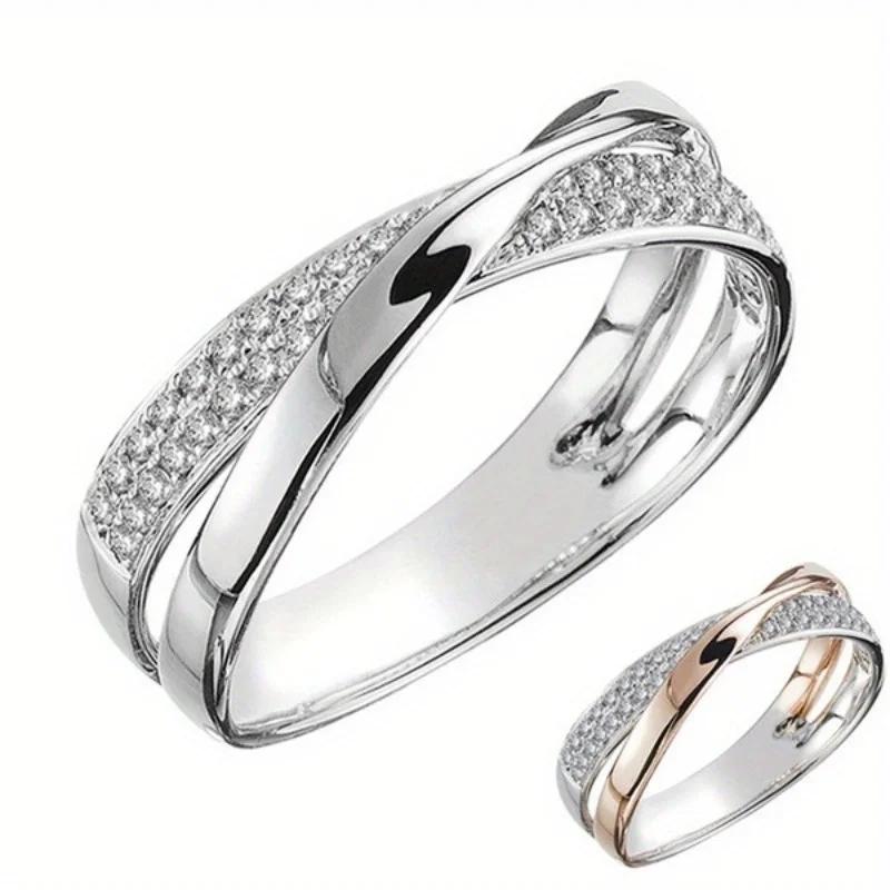 Women Wedding Rose Gold Two Tone X Shape Cross Ring Trendy Jewelry Rings